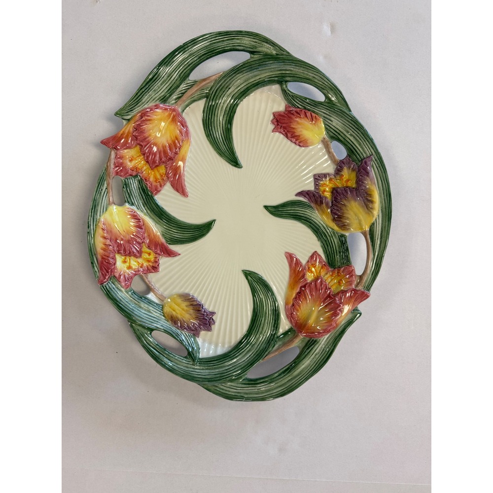 Fitz and Floyd Classics Tulip Garden Oval Platter Ceramic Serving Tray 13.5 Inch